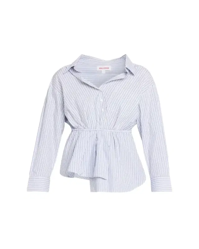 Falling Off-The-Shoulder Striped Button-Down Shirt