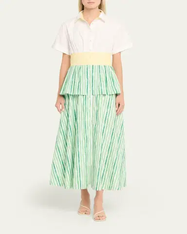 Rosie Assoulin Tiered Striped Cotton Midi Shirtdress | Thumbnail 2