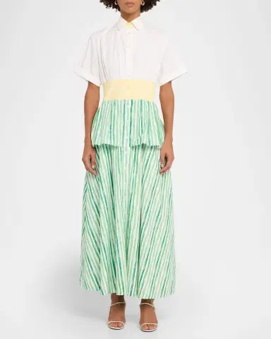 Rosie Assoulin Tiered Striped Cotton Midi Shirtdress | Thumbnail 6