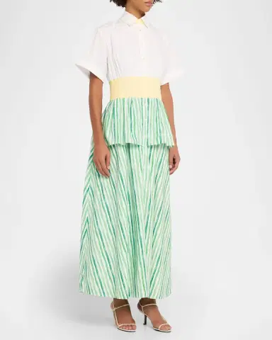 Rosie Assoulin Tiered Striped Cotton Midi Shirtdress | Thumbnail 8