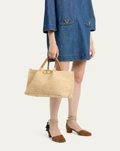 Valentino Garavani Medium Viscose Raffia Rockstud Tote Bag | Thumbnail 2
