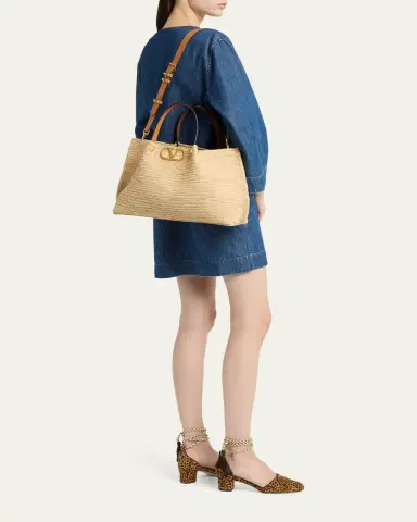 Valentino Garavani Medium Viscose Raffia Rockstud Tote Bag | Thumbnail 5
