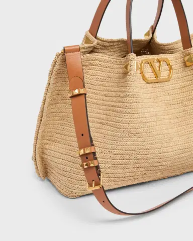 Valentino Garavani Medium Viscose Raffia Rockstud Tote Bag | Thumbnail 10