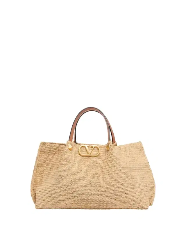 Valentino Garavani Medium Viscose Raffia Rockstud Tote Bag