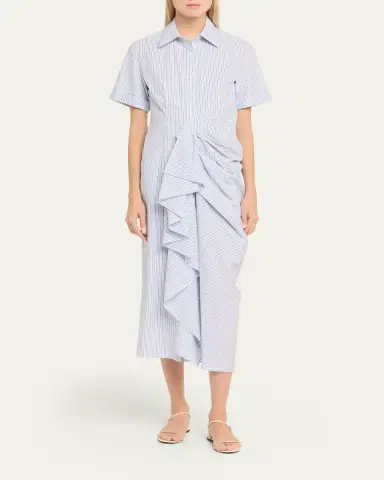 Rosie Assoulin Gathered Ruffle Striped Cotton Midi Shirtdress | Thumbnail 2