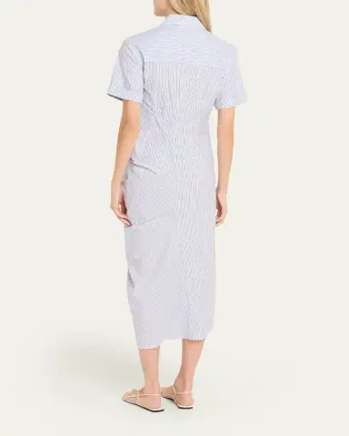 Rosie Assoulin Gathered Ruffle Striped Cotton Midi Shirtdress | Thumbnail 3