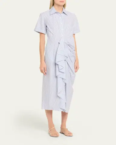 Rosie Assoulin Gathered Ruffle Striped Cotton Midi Shirtdress | Thumbnail 4
