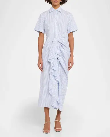 Rosie Assoulin Gathered Ruffle Striped Cotton Midi Shirtdress | Thumbnail 6
