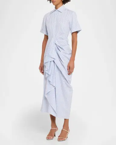 Rosie Assoulin Gathered Ruffle Striped Cotton Midi Shirtdress | Thumbnail 8
