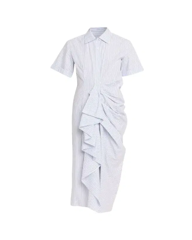 Rosie Assoulin Gathered Ruffle Striped Cotton Midi Shirtdress