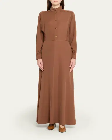 Loro Piana Airy Cady Silk-Wool Long-Sleeve Dress | Thumbnail 2 Loro Piana Airy Cady Silk-Wool Long-Sleeve Dress | Thumbnail 2