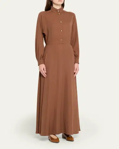 Loro Piana Airy Cady Silk-Wool Long-Sleeve Dress | Thumbnail 4 Loro Piana Airy Cady Silk-Wool Long-Sleeve Dress | Thumbnail 4