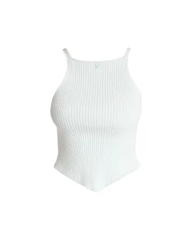 Ribbed Sleeveless Point-Hem Crop Top