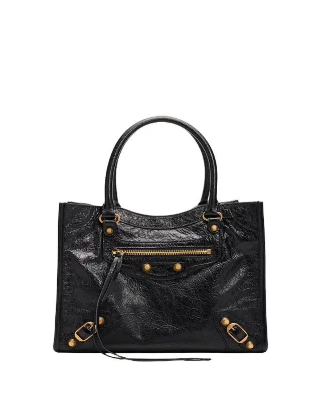 Balenciaga Arena Crinkled Leather Top-Handle Bag