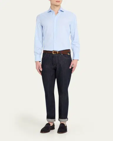 Brunello Cucinelli Men's Pinstripe Cotton Button-Down Shirt | Thumbnail 2