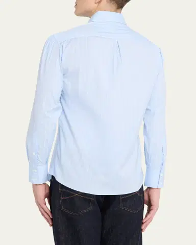 Brunello Cucinelli Men's Pinstripe Cotton Button-Down Shirt | Thumbnail 3