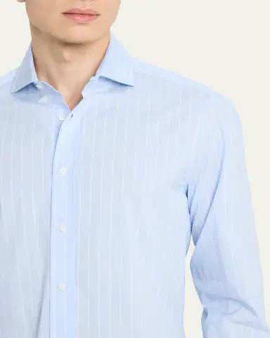 Brunello Cucinelli Men's Pinstripe Cotton Button-Down Shirt | Thumbnail 5