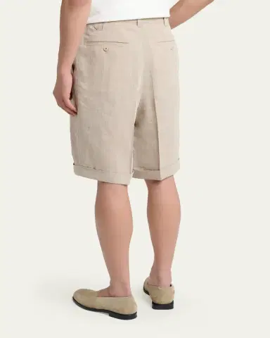 Jacquemus Men's Herringbone Linen-Blend Pleated Shorts | Thumbnail 3