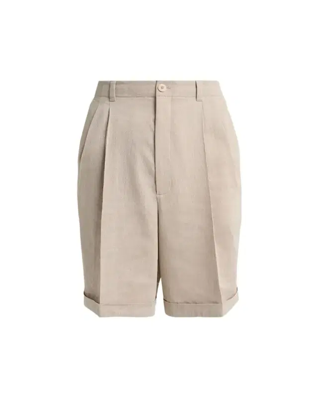Men's Herringbone Linen-Blend Pleated Shorts
