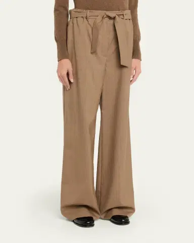 Max Mara Belted Wide-Leg Wool Trousers | Thumbnail 4