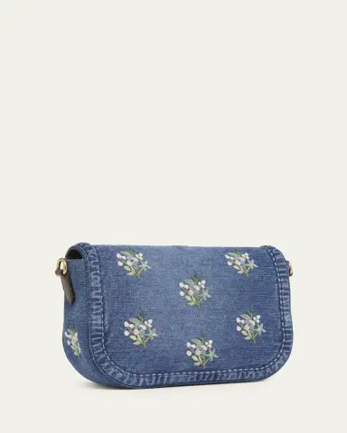 Valentino Garavani Alltime Floral-Embroidered Denim Shoulder Bag | Thumbnail 3 Valentino Garavani Alltime Floral-Embroidered Denim Shoulder Bag | Thumbnail 3
