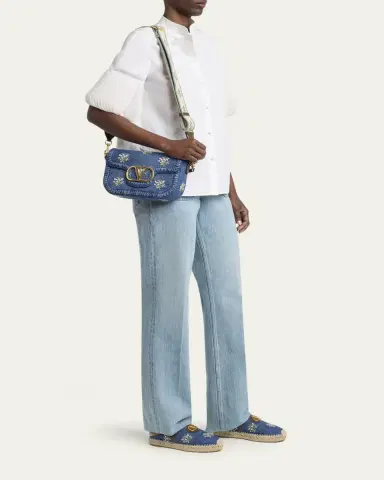 Valentino Garavani Alltime Floral-Embroidered Denim Shoulder Bag | Thumbnail 5 Valentino Garavani Alltime Floral-Embroidered Denim Shoulder Bag | Thumbnail 5