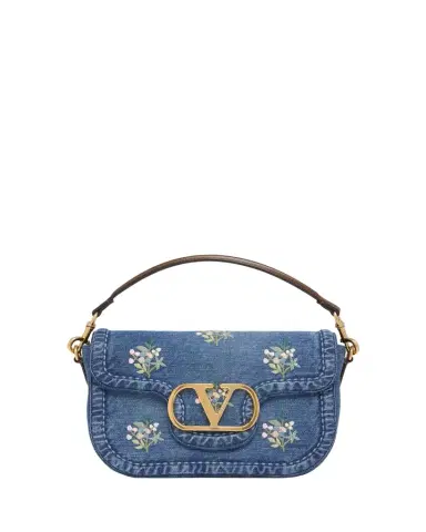 Valentino Garavani Alltime Floral-Embroidered Denim Shoulder Bag | Thumbnail 1 Valentino Garavani Alltime Floral-Embroidered Denim Shoulder Bag | Thumbnail 1