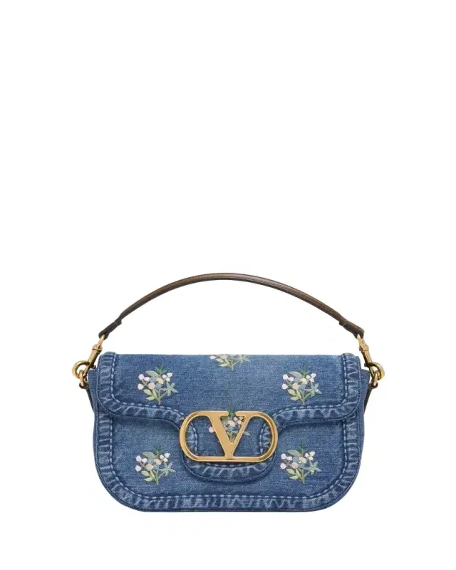 Valentino Garavani Alltime Floral-Embroidered Denim Shoulder Bag