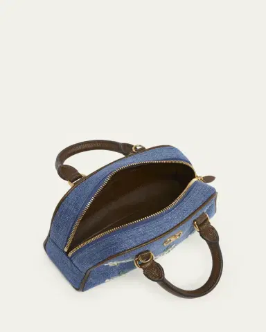 Valentino Garavani Floral-Embroidered Denim VLogo Top-Handle Bag | Thumbnail 4