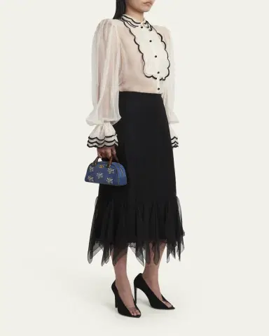 Valentino Garavani Floral-Embroidered Denim VLogo Top-Handle Bag | Thumbnail 5
