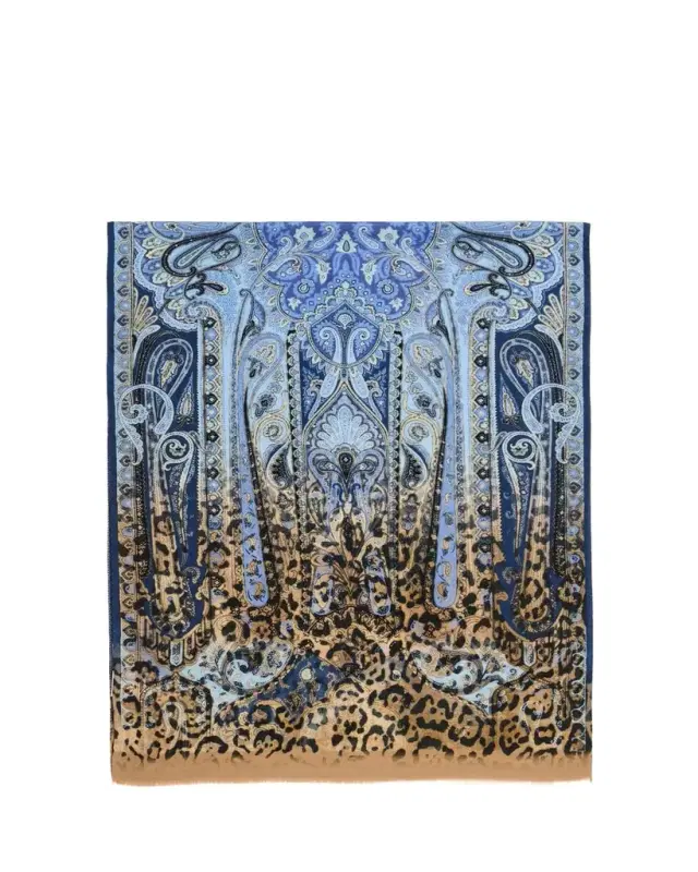 Animal-Print Paisley Wool Silk Scarf