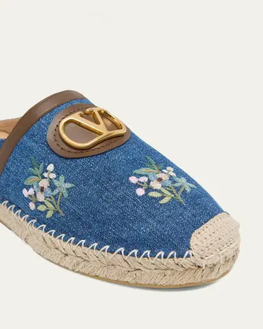 Valentino Garavani VLogo Floral-Embroidered Denim Espadrille Mules | Thumbnail 5 Valentino Garavani VLogo Floral-Embroidered Denim Espadrille Mules | Thumbnail 5