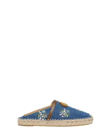 Valentino Garavani VLogo Floral-Embroidered Denim Espadrille Mules | Thumbnail 1 Valentino Garavani VLogo Floral-Embroidered Denim Espadrille Mules | Thumbnail 1
