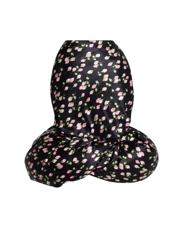 Rose Print Satin Bubble Hem Skirt