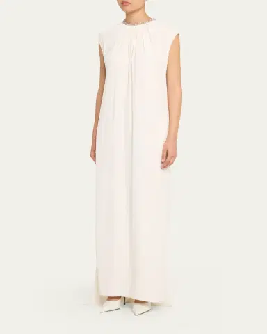 Lanvin Embroidered Charmeuse Dress | Thumbnail 4 Lanvin Embroidered Charmeuse Dress | Thumbnail 4