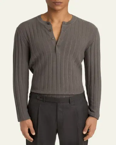 Brioni Men's Cashmere/Silk Henley Sweater | Thumbnail 4 Brioni Men's Cashmere/Silk Henley Sweater | Thumbnail 4