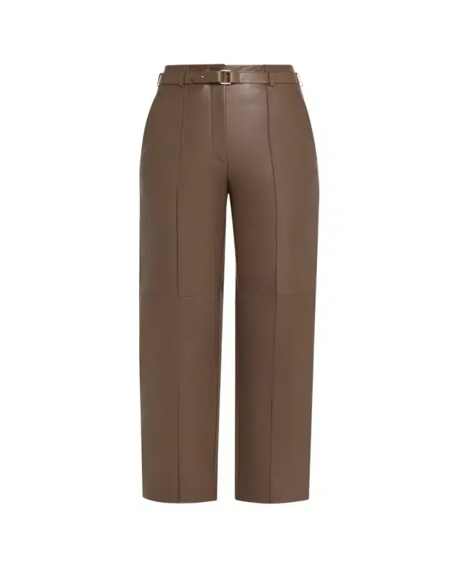 Giorgio Armani Belted Nappa Lambskin Straight-Leg Pants