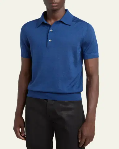 TOM FORD Men's Fine-Gauge Cashmere-Blend Polo Shirt | Thumbnail 4