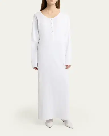The Row Latoya Long-Sleeve Crewneck Cotton Midi Dress | Thumbnail 4 The Row Latoya Long-Sleeve Crewneck Cotton Midi Dress | Thumbnail 4