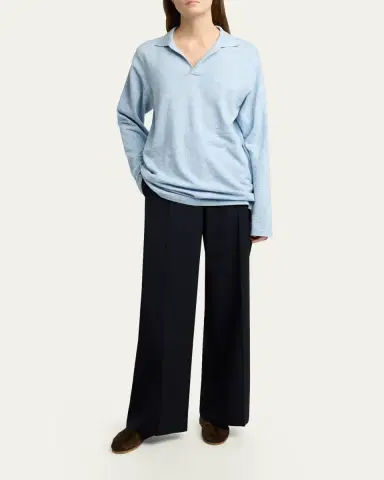 The Row Niosa Long-Sleeved Cotton & Linen Polo Top | Thumbnail 2