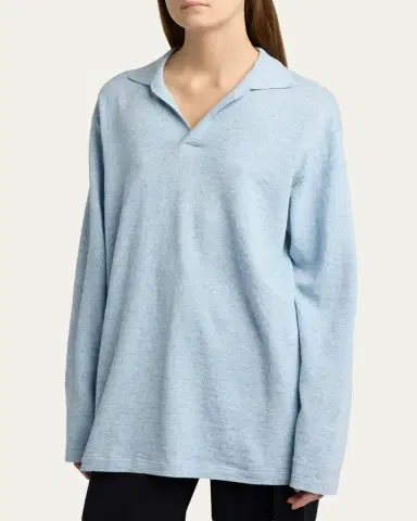 The Row Niosa Long-Sleeved Cotton & Linen Polo Top | Thumbnail 4