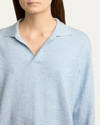 The Row Niosa Long-Sleeved Cotton & Linen Polo Top | Thumbnail 5