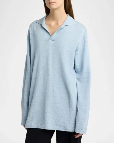 The Row Niosa Long-Sleeved Cotton & Linen Polo Top | Thumbnail 8