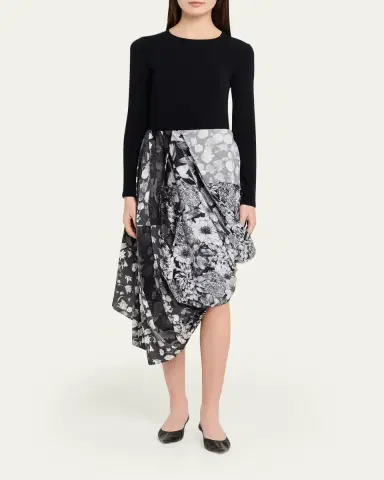 MM6 MAISON MARGIELA Draped Floral Silk Midi Skirt | Thumbnail 2 MM6 MAISON MARGIELA Draped Floral Silk Midi Skirt | Thumbnail 2