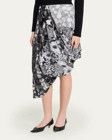 MM6 MAISON MARGIELA Draped Floral Silk Midi Skirt | Thumbnail 4 MM6 MAISON MARGIELA Draped Floral Silk Midi Skirt | Thumbnail 4