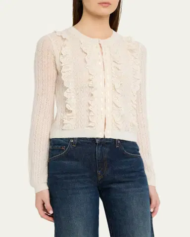LoveShackFancy Melisse Eyelet Ruffle Cardigan | Thumbnail 4 LoveShackFancy Melisse Eyelet Ruffle Cardigan | Thumbnail 4
