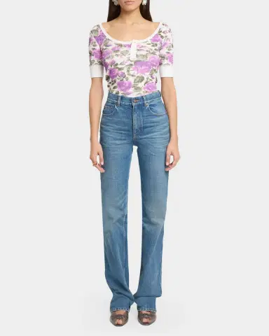 Chloé Floral Rib Short-Sleeve Henley Top | Thumbnail 11 Chloé Floral Rib Short-Sleeve Henley Top | Thumbnail 11
