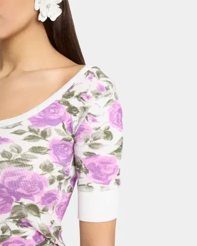 Chloé Floral Rib Short-Sleeve Henley Top | Thumbnail 14 Chloé Floral Rib Short-Sleeve Henley Top | Thumbnail 14