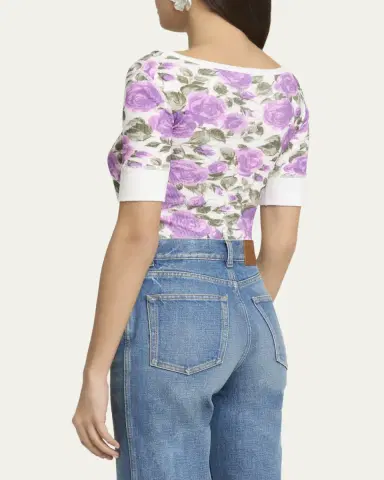 Chloé Floral Rib Short-Sleeve Henley Top | Thumbnail 3 Chloé Floral Rib Short-Sleeve Henley Top | Thumbnail 3