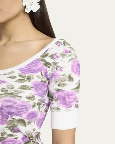 Chloé Floral Rib Short-Sleeve Henley Top | Thumbnail 5 Chloé Floral Rib Short-Sleeve Henley Top | Thumbnail 5
